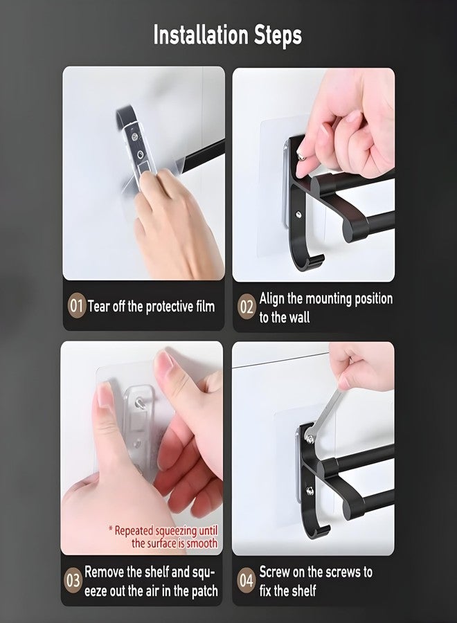 MorivaHomes Self-Adhesive Wall Mounted Aluminium Double Rod Towel Bar with Hook Bathroom Towel Holder/Bathroom Accessories (50CM)(Black, Pack of 1) - Image 5